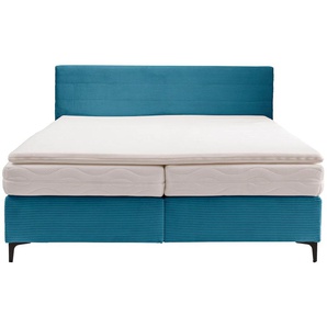 Boxspringbett ALINA Pico Komplettbetten Gr. Cord, Liegefläche B/L: 160 cm x 200 cm, Gewicht bis: 100 kg + 100 kg H3 + H3, 5-Zonen-Tonnentaschen-Federkernmatratze, azurblau gct 46 Boxspringbetten ohne Bettkasten inkl. Matratzen und Topper