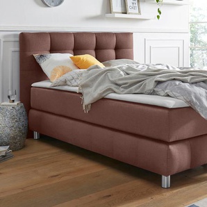 Boxspringbett ANDAS Salo Komplettbetten Gr. Struktur, Liegefläche B/L: 120 cm x 200 cm Betthöhe: 50 cm, Gewicht bis: 80 kg H2, 7-Zonen-Tonnentaschen-Federkernmatratze, braun Bett Boxspringbett Polsterbetten Boxspringbetten ohne Bettkasten Komplettbetten
