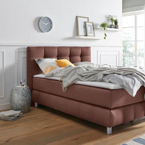 Boxspringbett ANDAS Salo Komplettbetten Gr. Struktur, Liegefläche B/L: 140 cm x 200 cm Betthöhe: 50 cm, Gewicht bis: 80 kg H2, Bonnell-Federkernmatratze, braun Bett Boxspringbett Polsterbetten Boxspringbetten ohne Bettkasten Komplettbetten incl. Topper, 6