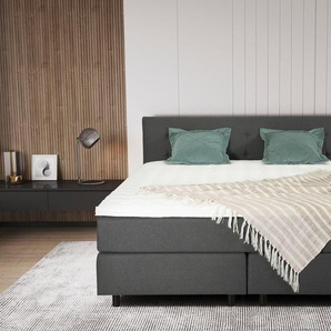 Boxspringbett ANDAS Turku Komplettbetten Gr. Luxus-Microfaser, Liegefläche B/L: 160 cm x 200 cm Betthöhe: 52 cm, kein Härtegrad, Taschen-Federkernmatratze, grau (anthrazit) Boxspringbetten ohne Bettkasten inklusive Matratze un Topper, in verschiedenen