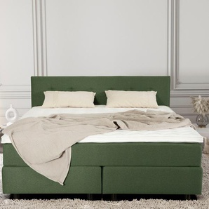 Boxspringbett ANDAS Turku Komplettbetten Gr. Luxus-Microfaser, Liegefläche B/L: 160 cm x 200 cm Betthöhe: 52 cm, kein Härtegrad, Taschen-Federkernmatratze, grün (waldgrün) Boxspringbetten ohne Bettkasten inklusive Matratze un Topper, in verschiedenen