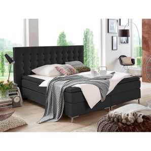 Boxspringbett ATLANTIC HOME COLLECTION Anni Komplettbetten Gr. Liegefläche B/L: 140 cm x 200 cm, Gewicht bis: 100 kg H3, Taschen-Federkernmatratze, schwarz Boxspringbetten ohne Bettkasten Komplettbetten mit Bonnell-Federkernmatratze und Topper
