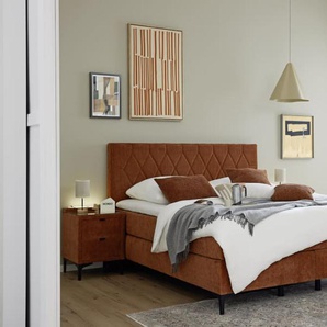 Boxspringbett Barell, blutorange, 180 x 200 cm, inkl. Topper