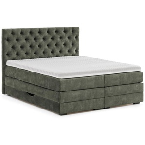 Boxspringbett Barell, dunkelgrün, 180 x 200 cm, inkl. Topper und Bettkästen