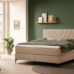 Boxspringbett Barell, perlgold, 180 x 200 cm, Härtegrad 3 und 4, inkl. Premium Topper