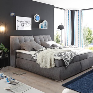 Boxspringbett Basra 180x200 Dunkelgrau Bettkasten Matratze Topper, Boxspringbetten