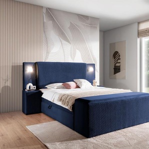 Boxspringbett Bett MARTEN 120x200cm Set.4 in Stoff Magic Velvet Dunkelblau