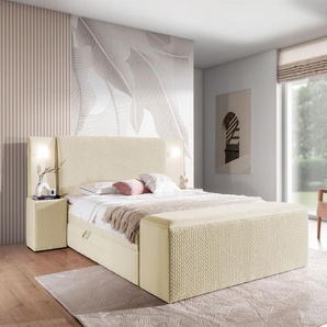 Boxspringbett Bett MARTEN 140x200cm Set.4 in Stoff Magic Velvet Creme