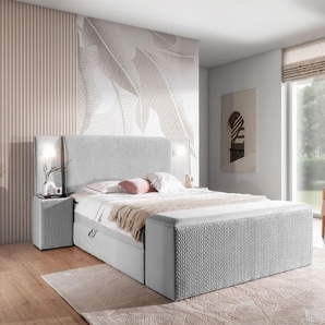 Boxspringbett Bett MARTEN 140x200cm Set.4 in Stoff Magic Velvet Hellgrau