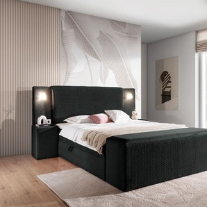 Boxspringbett Bett MARTEN 140x200cm Set.4 in Stoff Magic Velvet Schwarz