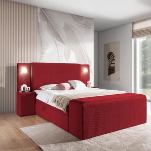 Boxspringbett Bett MARTEN 180x200cm Set.4 in Stoff Magic Velvet Rot