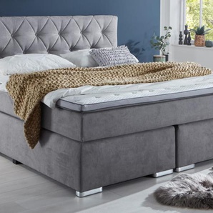 Boxspringbett BX2100 Baker, lichtgrau, 180 x 200 cm