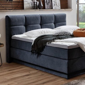Boxspringbett BX2110 Portage, blau, 160 x 200 cm, Wendematratze Härtegrad 3 und 4