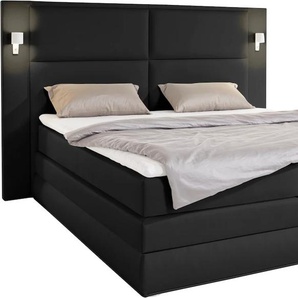 Boxspringbett COLLECTION AB Copenhagen Komplettbetten Gr. Kunstleder SOFTLUX Holzwerkstoff-Spanplatte mit LED-Beleuchtung LED-Beleuchtung, Liegefläche B/L: 180 cm x 200 cm, Gewicht bis: 80 kg + 100 kg, 7-Zonen-Tonnentaschen-Federkernmatratze, schwarz