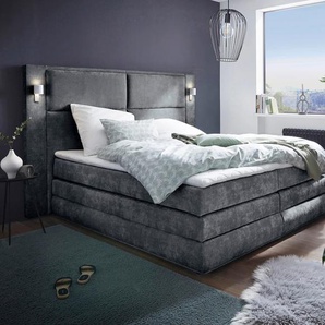 Boxspringbett COLLECTION AB Copenhagen Komplettbetten Gr. Luxus-Microfaser IBIZA Holzwerkstoff-Spanplatte mit LED-Beleuchtung LED-Beleuchtung, Liegefläche B/L: 180 cm x 200 cm, Gewicht bis: 150 kg H4, 7-Zonen-Tonnentaschen-Federkernmatratze, grau