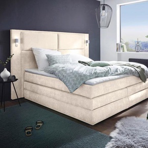Boxspringbett COLLECTION AB Copenhagen Komplettbetten Gr. Luxus-Microfaser IBIZA Holzwerkstoff-Spanplatte mit LED-Beleuchtung LED-Beleuchtung, Liegefläche B/L: 180 cm x 200 cm, Gewicht bis: 80 kg + 100 kg, 7-Zonen-Tonnentaschen-Federkernmatratze, beige
