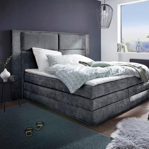 Boxspringbett COLLECTION AB Copenhagen Komplettbetten Gr. Luxus-Microfaser IBIZA Holzwerkstoff-Spanplatte ohne LED-Beleuchtung LED-Beleuchtung, Liegefläche B/L: 180 cm x 200 cm, Gewicht bis: 150 kg H4, 7-Zonen-Tonnentaschen-Federkernmatratze, grau