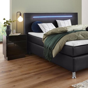 Boxspringbett COLLECTION AB Komplettbetten Gr. Kunstleder Holzwerkstoff LED-Beleuchtung, Liegefläche B/L: 180 cm x 200 cm, Gewicht bis: 80 kg H2, 7-Zonen-Tonnentaschen-Federkernmatratze, schwarz (schwarz, weiß) Boxspringbetten ohne Bettkasten