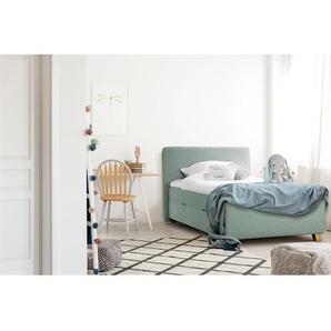Boxbett Cottage Grove mit Stauraum 140 x 200cm Strukturstoff/Webstoff Grün/Mint Eiche