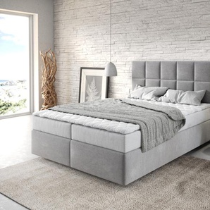 Boxspringbett Dream-Fine 140x200 cm Mikrofaser Grau mit Matratze und Topper, Boxspringbetten