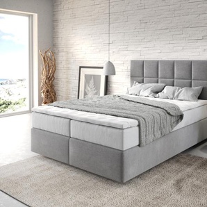 Boxspringbett Dream-Fine 140x200 cm Mikrofaser Grau mit TFK Matratze und Visco Topper, Boxspringbetten