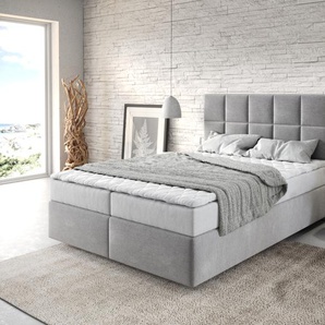 Boxspringbett Dream-Fine 140x200 cm Mikrofaser Grau mit Matratze und Topper, Boxspringbetten