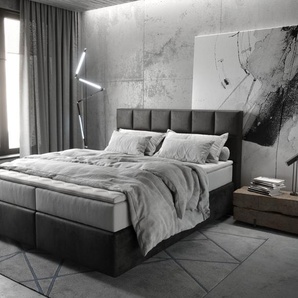 Boxspringbett Dream-Fine 160x200 cm Mikrofaser Anthrazit Vintage mit TFK Matratze und Visco Topper, Boxspringbetten