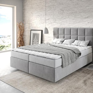 Boxspringbett Dream-Fine 160x200 cm Mikrofaser Grau mit Matratze und Topper, Boxspringbetten