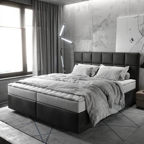 Boxspringbett Dream-Fine 180x200 cm Mikrofaser Anthrazit Vintage mit Matratze und Topper, Boxspringbetten