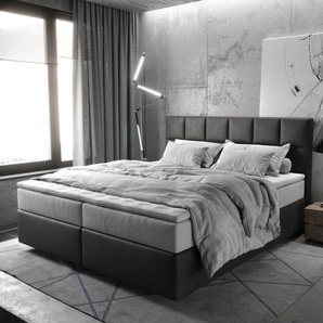 Boxspringbett Dream-Fine 180x200 cm Mikrofaser Anthrazit Vintage mit TFK Matratze und Visco Topper, Boxspringbetten