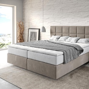 Boxspringbett Dream-Fine 180x200 cm Mikrofaser Beige mit TFK Matratze und Visco Topper, Boxspringbetten