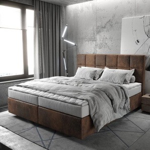 Boxspringbett Dream-Fine 180x200 cm Mikrofaser Braun mit Matratze und Topper, Boxspringbetten