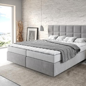 Boxspringbett Dream-Fine 180x200 cm Mikrofaser Grau mit Matratze und Topper, Boxspringbetten