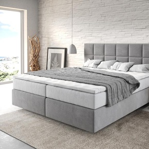 Boxspringbett Dream-Fine 180x200 cm Mikrofaser Grau mit TFK Matratze und Visco Topper, Boxspringbetten