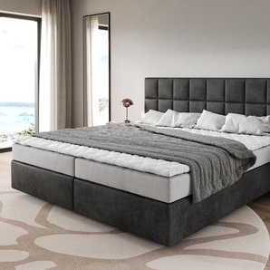 Boxspringbett Dream-Fine Mikrofaser Anthrazit Vintage 200x200 cm Bonell-Matratze PU-Topper, Boxspringbetten