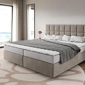Boxspringbett Dream-Fine Mikrofaser Beige 200x200 cm Bonell-Matratze PU-Topper, Boxspringbetten