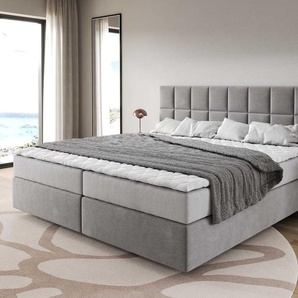 Boxspringbett Dream-Fine Mikrofaser Grau 200x200 cm mit Taschenfederkernmatratze und Topper Visco, Boxspringbetten