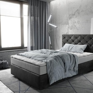 Boxspringbett Dream-Great 120x200 cm Mikrofaser Anthrazit Vintage mit Matratze und Topper, Boxspringbetten
