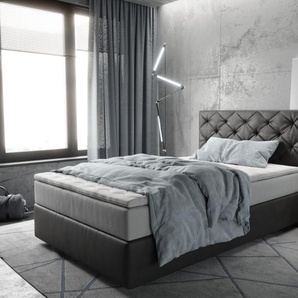 Boxspringbett Dream-Great 120x200 cm Mikrofaser Anthrazit Vintage mit TFK Matratze und Visco Topper, Boxspringbetten