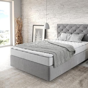 Boxspringbett Dream-Great 120x200 cm Mikrofaser Grau mit Matratze und Topper, Boxspringbetten