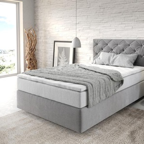 Boxspringbett Dream-Great 120x200 cm Mikrofaser Grau mit TFK Matratze und Visco Topper, Boxspringbetten