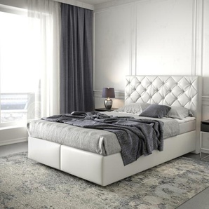 Boxspringbett Dream-Great 140x200 cm Kunstleder Weiß mit Matratze und Topper, Boxspringbetten