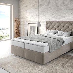 Boxspringbett Dream-Great 140x200 cm Mikrofaser Beige mit Matratze und Topper, Boxspringbetten