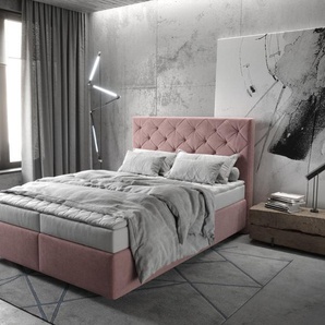 Boxspringbett Dream-Great 140x200 cm Mikrofaser Rosé mit Matratze und Topper, Boxspringbetten