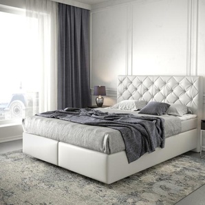 Boxspringbett Dream-Great 160x200 cm Kunstleder Weiß mit Matratze und Topper, Boxspringbetten