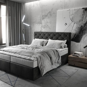 Boxspringbett Dream-Great 160x200 cm Mikrofaser Anthrazit Vintage mit Matratze und Topper, Boxspringbetten