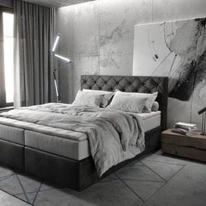 Boxspringbett Dream-Great 160x200 cm Mikrofaser Anthrazit Vintage mit TFK Matratze und Visco Topper, Boxspringbetten