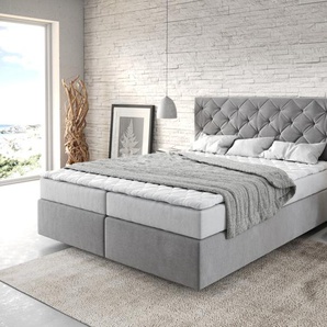 Boxspringbett Dream-Great 160x200 cm Mikrofaser Grau mit Matratze und Topper, Boxspringbetten