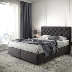 Boxspringbett Dream-Great 160x200 cm Mikrofaser Schwarz mit Matratze und Topper, Boxspringbetten
