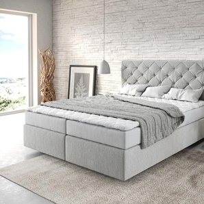 Boxspringbett Dream-Great 160x200 cm Mikrofaser Silbergrau mit Matratze und Topper, Boxspringbetten